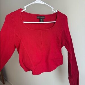 House of Harlow 1960 Red Knit Long Sleeve Crop Top